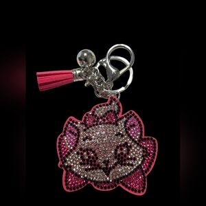 Marie Aristocats Pink Rhinestone Bag Charm Keychain